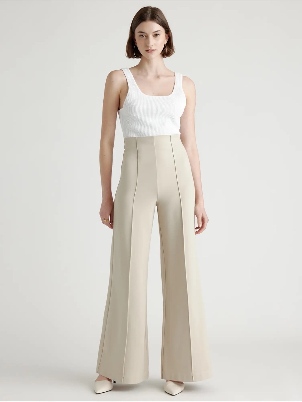Christian Siriano Women’s Wide Leg Cream Slacks -Stretch Pant - Picture 4 of 8